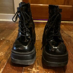 Demonia Glossy Black Combat Boots